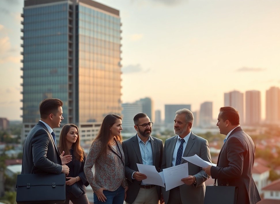 Professional financial advisors meeting outdoors